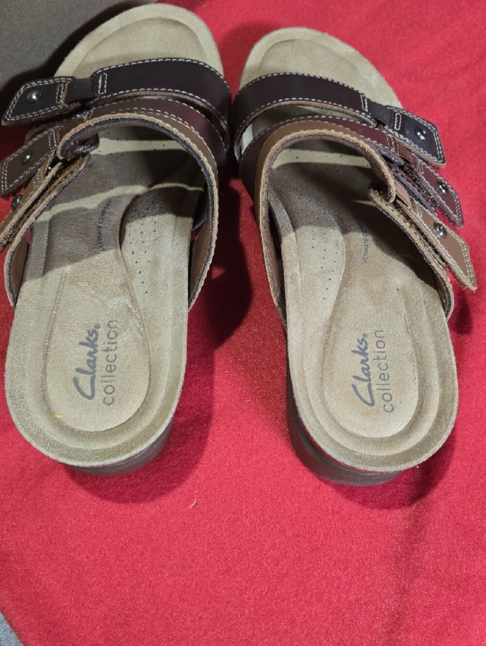 Clarks Women’s Triple Strap Slide Sandals in Tan and Brown - Picture 4 of 4